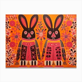 Rabbit 1 Folk Style Animal Illustration Canvas Print