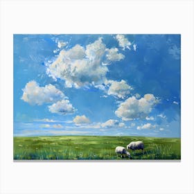 Sheep Grazing In A Field Canvas Print