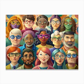 Diverse Group Of People Wearing Glasses Canvas Print