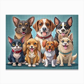 Group Of Cute Dogs With Different Breeds Canvas Print