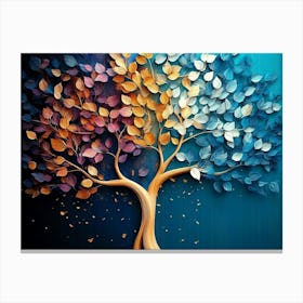 Colorful Tree With Leaves On Hanging Branches Illustration Background 8 Canvas Print