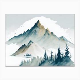 Mountain And Forest In Minimalist Watercolor Horizontal Composition 67 Canvas Print