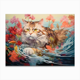 Maine Coon Cat Swimming In The Sea Toile