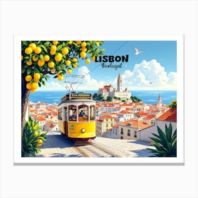 Lisbon Portugal Vintage Travel V 08 Canvas Print