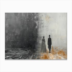 Temporal Resonances: A Conceptual Art Collection. Two People Standing On A Dirt Road Canvas Print