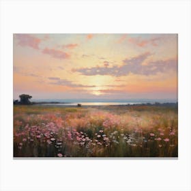 Wildflower Field Landscape Art Print, Vintage Sunset Landscape Oil Painting, Muted Country Field Wall Art Digital Download, Nature Printable Canvas Print