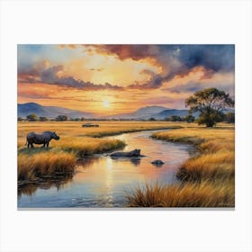 Beneath the Savannah Sun Sunset By The River Canvas Print