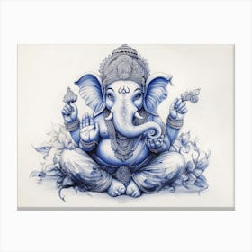 3d Pencil Sketch of Indian God Ganesh Blue Tone Canvas Print