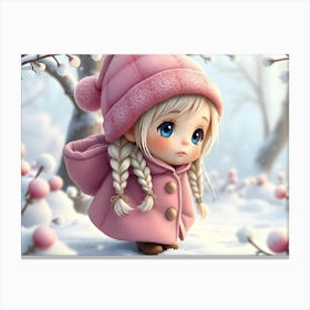 Cute Little Girl In Pink Coat Canvas Print