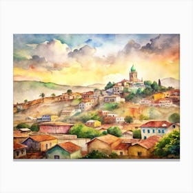 Watercolor Of A Village Canvas Print