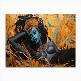 Blue Woman In The Grass Canvas Print