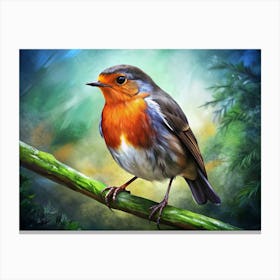 Robin Perched On A Branch Canvas Print