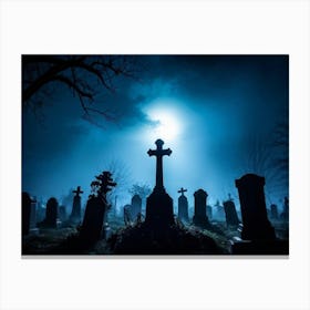 Death Fear Rising Full Fog Gravestone Dark Night Evil Background Holiday Horror Undead (29) Canvas Print