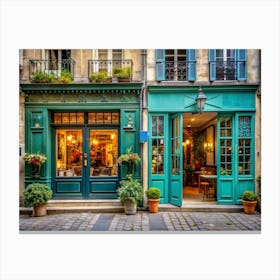 Facade Of Two Green Doors In Paris Canvas Print