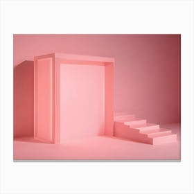 A Pink Room With A Pink Wall, A Pink Archway, And A Set Of Pink Stairs Canvas Print