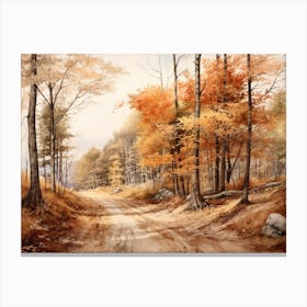 A Painting Of Country Road Through Woods In Autumn 72 Canvas Print