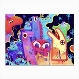 Colourful creatures in landscape Canvas Print