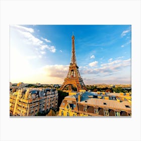 Paris Skyline With Eiffel Tower On A Sunny Day, Wide Angle View, France Canvas Print