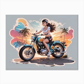 Girl Riding A Motorcycle 2 Canvas Print