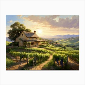 Stone House And Vineyards Canvas Print