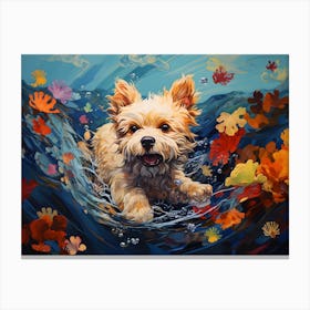 Yorkshire Terrier Dog Swimming In The Sea Canvas Print