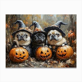 Halloween Pugs In Oil 1 Canvas Print