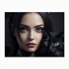 Gothic Style Girl With Dark Lips And Cat Eyes Canvas Print