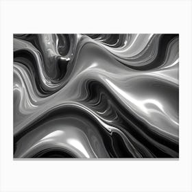 Abstract Digital Art Featuring A Flowing, Wave Like Pattern In Shades Of Black And White 2 Canvas Print