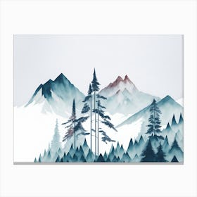 Mountain And Forest In Minimalist Watercolor Horizontal Composition 349 Canvas Print