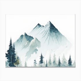 Mountain And Forest In Minimalist Watercolor Horizontal Composition 39 Canvas Print