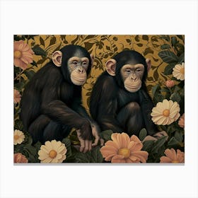 Floral Animal Illustration Chimpanzee 2 Canvas Print