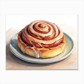 Watercolor Illustration Of A Glazed Cinnamon Roll Canvas Print