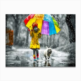 Girl With Yellow Umbrella - Rainy Good Morning Canvas Print