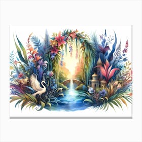 Swans And Flowers Canvas Print