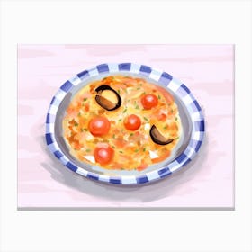 A Plate Of Paella, Top View Food Illustration, Landscape 3 Canvas Print