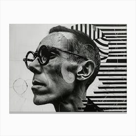Typographic Illusions in Surreal Frames: Portrait Of A Man With Glasses Canvas Print