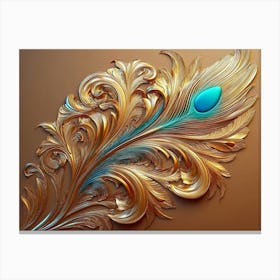 Colorful Golden Peacock Feather 1 Canvas Print