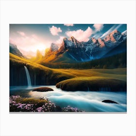 Waterfall In The Mountains 6 Canvas Print