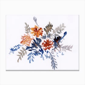 Watercolor Marigold Bouquet floral flower hand painted white blue orange horizontal office hotel bedroom  Canvas Print