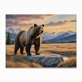 Wild Hunting Grizzly Bear Canvas Print