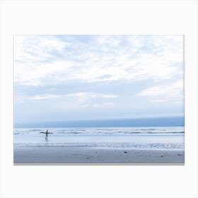 Lone Surfer In The Blue Hour On The Beach Of Zandvoort Canvas Print