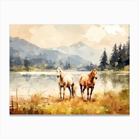 Horses Painting In Bled, Slovenia, Landscape 2 Canvas Print