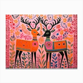 Elk 3 Folk Style Animal Illustration Canvas Print