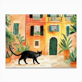 Palma De Mallorca, Spain   Cat In Street Art Watercolour Painting 3 Canvas Print