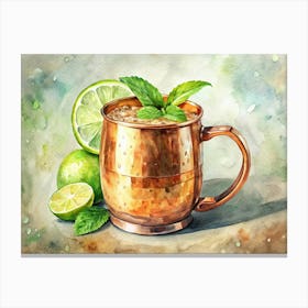 Watercolor Painting Of A Moscow Mule Cocktail Canvas Print