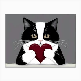 Cat Love: A Cat Holding A Heart Canvas Print