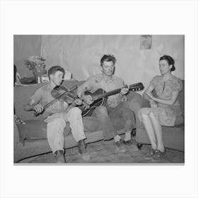 Farmer, His Wife, And Brother In Close Harmony, Pie Town, New Mexico By Russell Lee Canvas Print