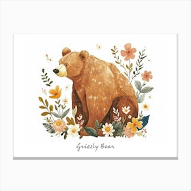 Little Floral Grizzly Bear 1 Poster Canvas Print