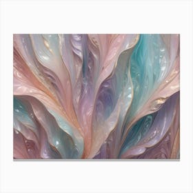 An Abstract Design Resembling Fluid, Wavy Forms Of Pink, Blue, Gold, And Green Colors With An Iridescent, Pearlescent Effect Canvas Print