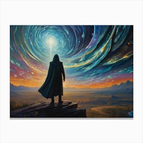 Man Looking At A Spiral Galaxy Canvas Print